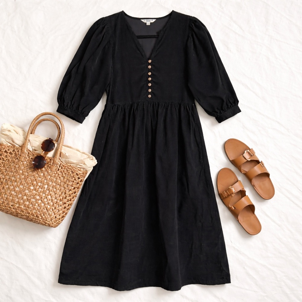 FatFace Ceil Black Check Cord Midi Dress Pockets Size US 8 English Countryside